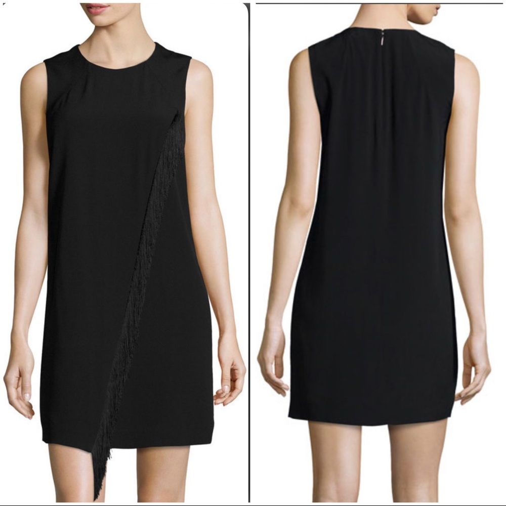 Rebecca Taylor Sleeveless Fringe Trim Shift Dress Black
